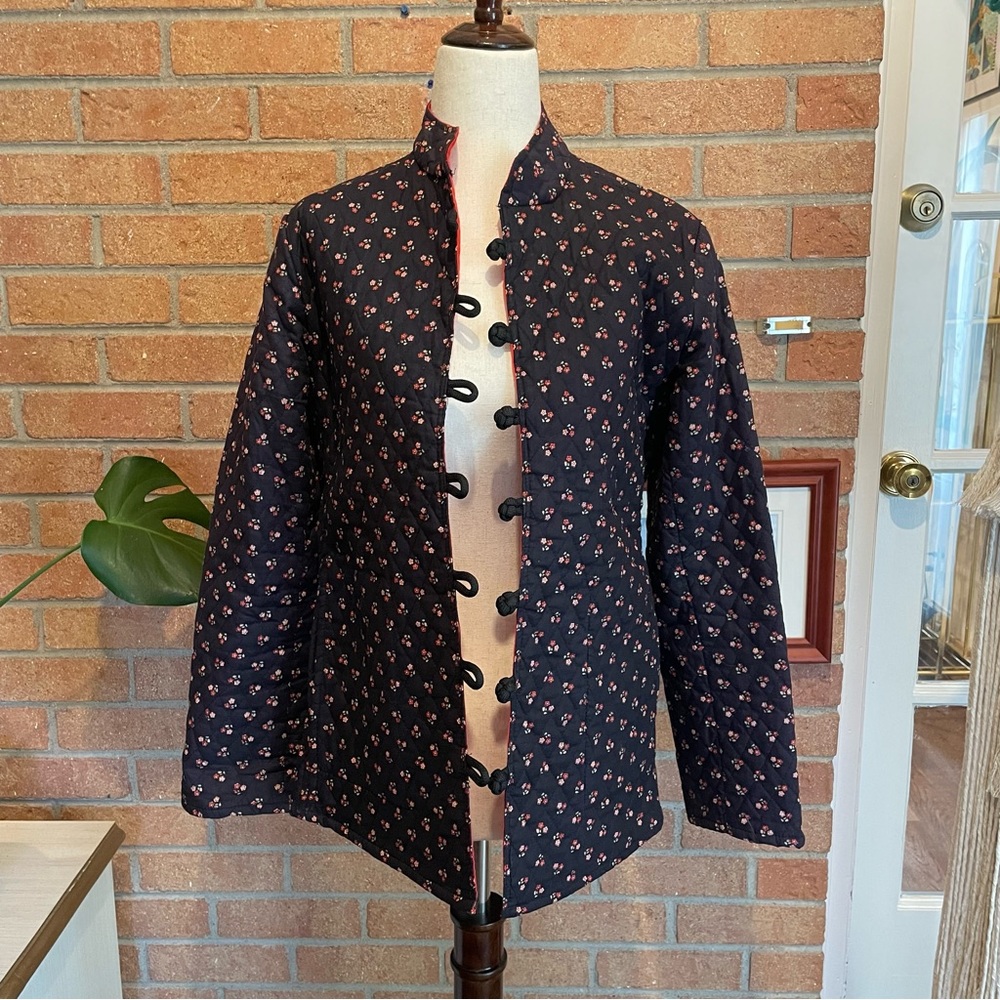 Vintage Dainty Floral Navy Jacket Quilted Cottagecore Size Small